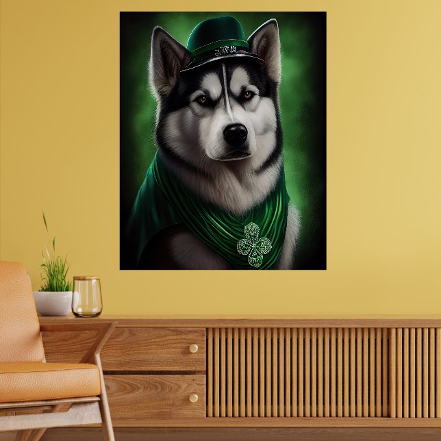 Alaskan Malamute hund i St. Patrick's Day dräkt Poster (Vardagsrum 2)