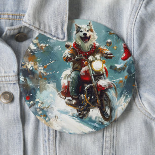 Alaskan Malamute Hund Körer Motorcykel Jul Knapp