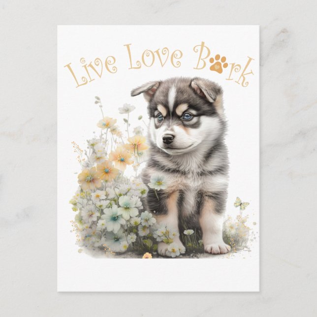 Alaskan Malamute Hund Mamma Blommig Vykort (Framsida)