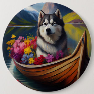 Alaskan Malamute Hund på paddel: Ett naturskönt äv Knapp