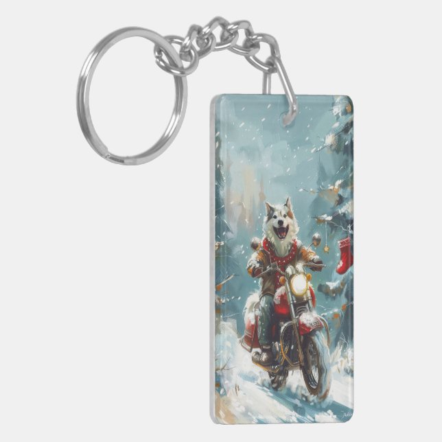 Alaskan Malamute Hund Ridning Motorcykel Jul  (Vänstra Framsidan)