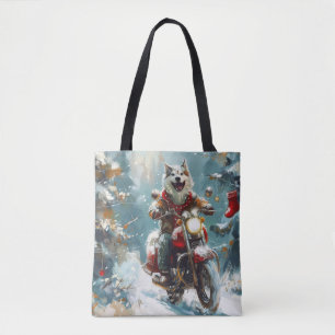 Alaskan Malamute Hund som kör motorcykel jul Tygkasse