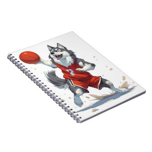 Alaskan Malamute Hund som Spelar Basketboll Anteckningsbok