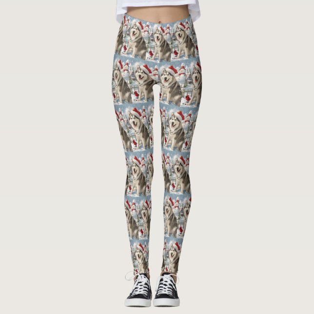 Alaskan Malamute Hund Vinter Värld Jul Leggings (Framsida)