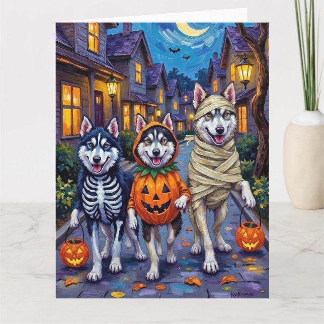 Alaskan Malamute Hundar Trick-or-Treating Hallowee Kort (Framsida)