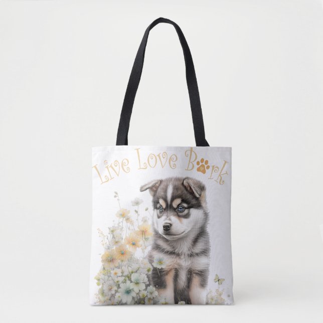 Alaskan Malamute Hundmamma Blommig Tygkasse (Framsida)