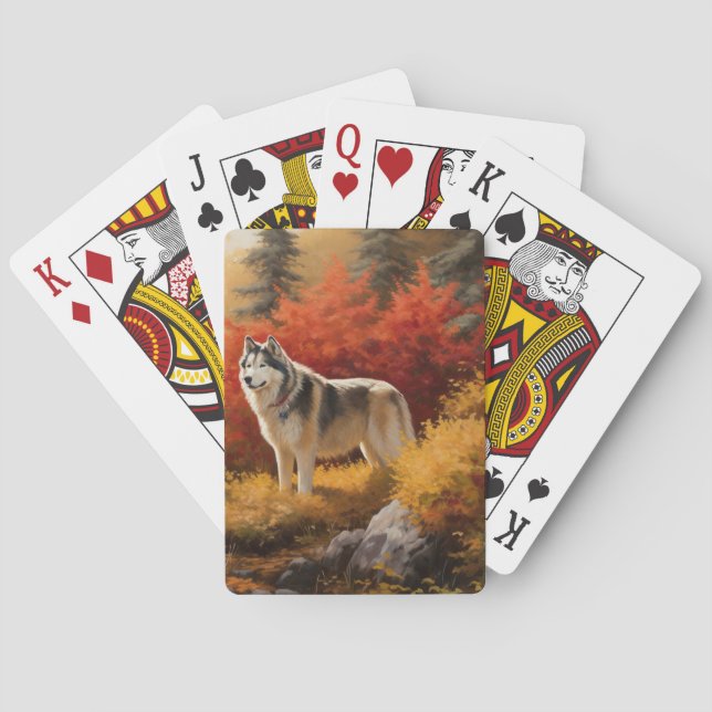 Alaskan Malamute i höstlöv Fall Inspirerad  Casinokort (Baksidan)