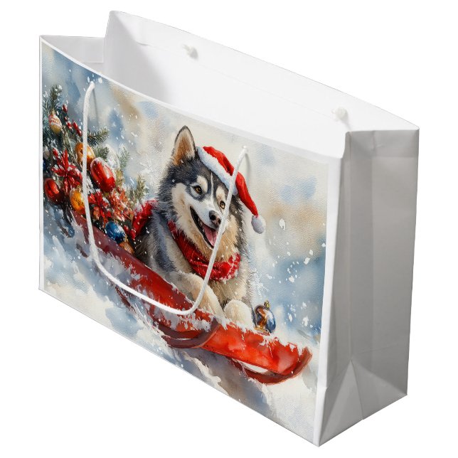 Alaskan Malamute i släde Låt det snöa jul (Framsidan Vinklad)