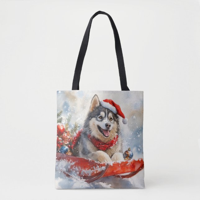 Alaskan Malamute i släde Låt det snöa jul Tygkasse (Framsida)