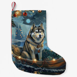 Alaskan Malamute Jul Festiv Resa Liten Julstrumpa