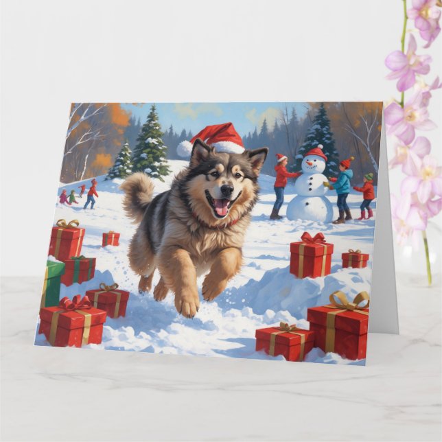 Alaskan Malamute jul Festive Snö Scene Kort (Orkide)