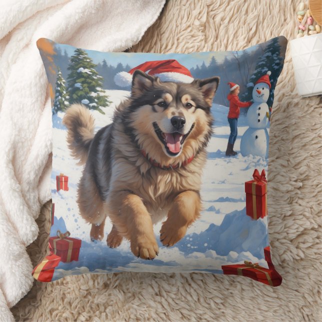 Alaskan Malamute jul Festive Snö Scene Kudde (Filt)