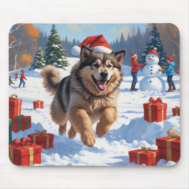 Alaskan Malamute jul Festive Snö Scene Musmatta (Framsidan)