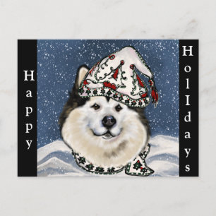 Alaskan Malamute Jul Helg Vykort