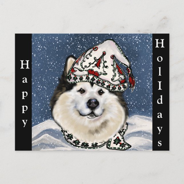 Alaskan Malamute Jul  Helg Vykort (Framsida)