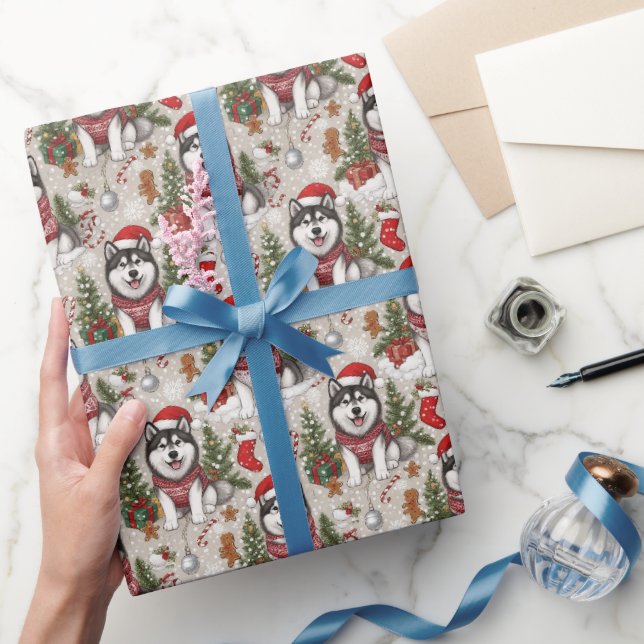 Alaskan Malamute Jul Holiday Mönster Presentpapper (Gifting)