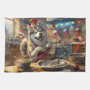 Alaskan Malamute Julbakning: Festlig jul Kökshandduk