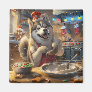Alaskan Malamute Julbakning: Festlig jul Magnet