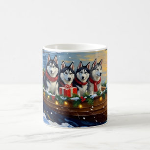 Alaskan Malamute Julbåt Högtid Kaffemugg