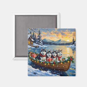 Alaskan Malamute Julbåt Högtid Magnet