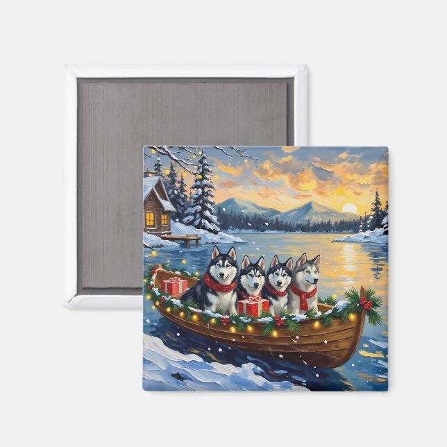 Alaskan Malamute Julbåt Högtid Magnet (Front/Back)