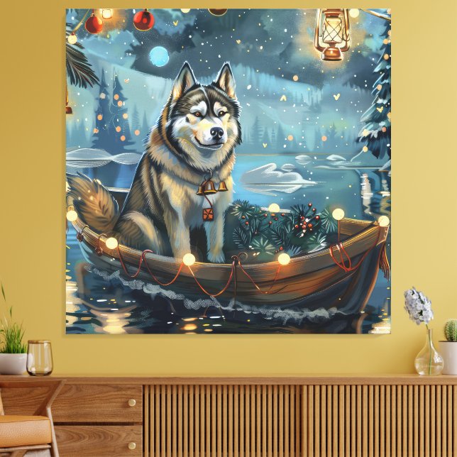 Alaskan Malamute Julfestliga Färd Canvastryck (Insitu (Vardagsrum))