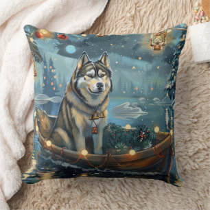 Alaskan Malamute Julfestliga Färd Kudde
