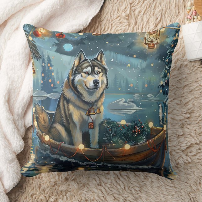 Alaskan Malamute Julfestliga Färd Kudde (Filt)