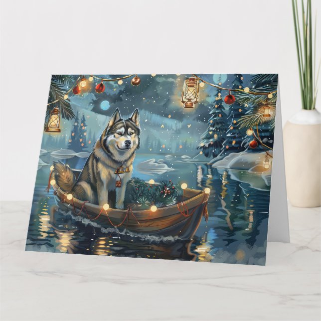 Alaskan Malamute Julfestliga resa Kort (Framsida)