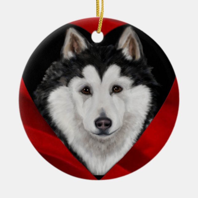 Alaskan Malamute Julgransprydnad Keramik (Framsidan)
