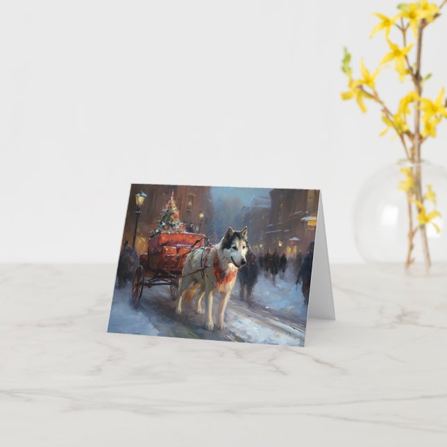 Alaskan Malamute Julhögtid Kort (Gul blomma)