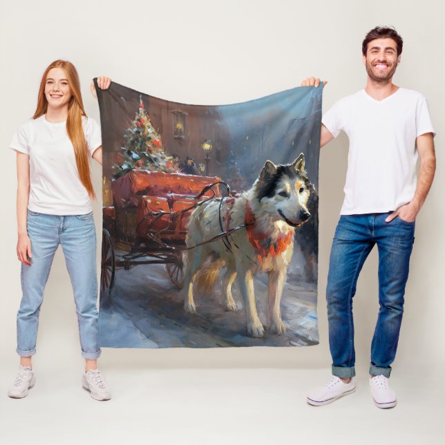 Alaskan Malamute Julhögtidssäsong Fleecefilt (På plats)