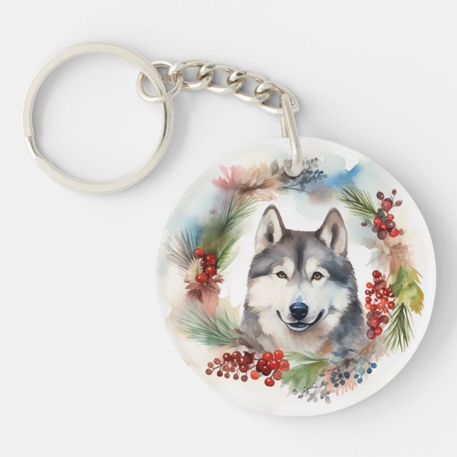 Alaskan Malamute Julkrans Festlig Valp (Framsidan)