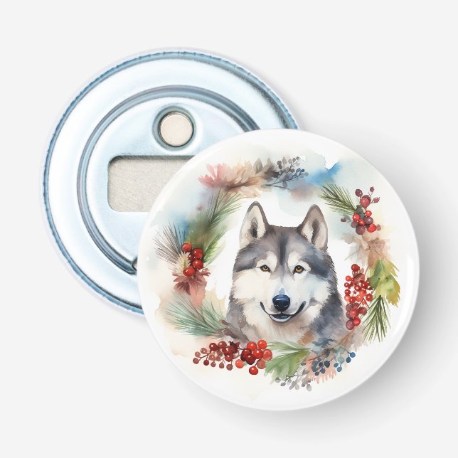 Alaskan Malamute Julkrans Festlig Valp Flasköppnare (Framsidan)