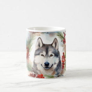 Alaskan Malamute Julkrans Festlig Valp Kaffemugg