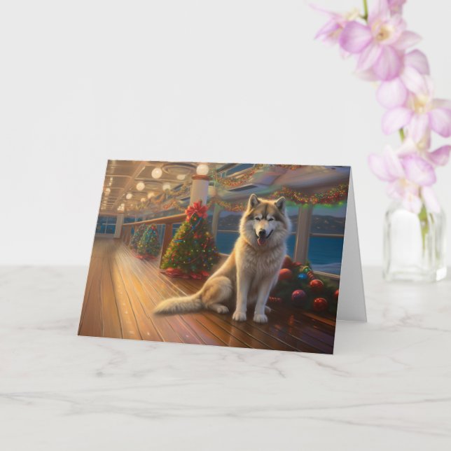 Alaskan Malamute Julkryssning: Pawsome Holiday Kort (Orkide)