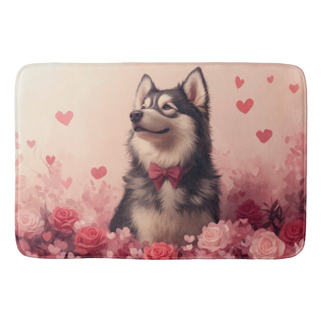 Alaskan Malamute med rosor - Alla hjärtans dag  Badrumsmatta (Framsidan)
