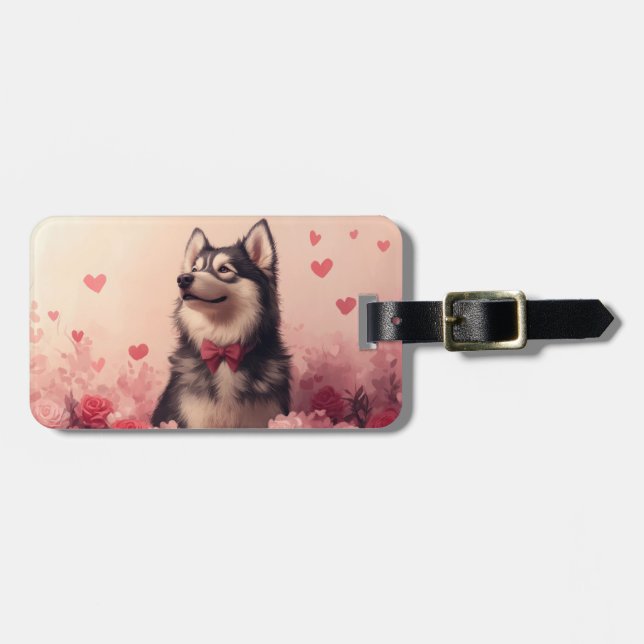 Alaskan Malamute med rosor - Alla hjärtans dag  Bagagebricka (Horisontell Framsida)