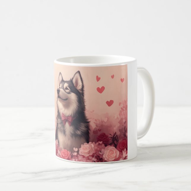 Alaskan Malamute med rosor - Alla hjärtans dag  Kaffemugg (Framsida höger)