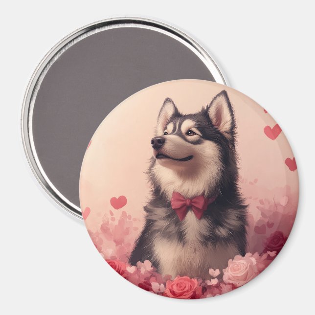 Alaskan Malamute med rosor - Alla hjärtans dag  Magnet (Front/Back)