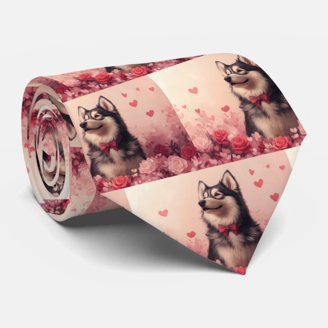 Alaskan Malamute med rosor - Alla hjärtans dag  Slips (Rullad)