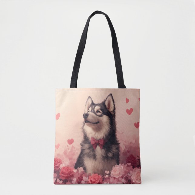 Alaskan Malamute med rosor - Alla hjärtans dag  Tygkasse (Framsida)