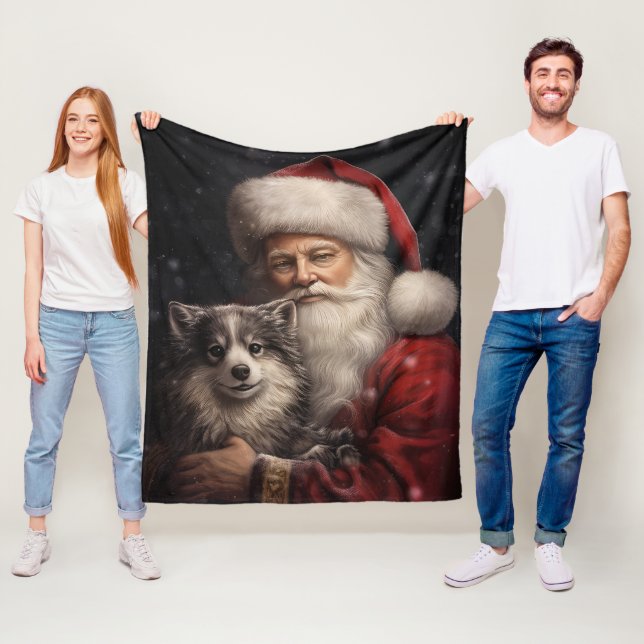 Alaskan Malamute med tomte jul Fleecefilt (På plats)