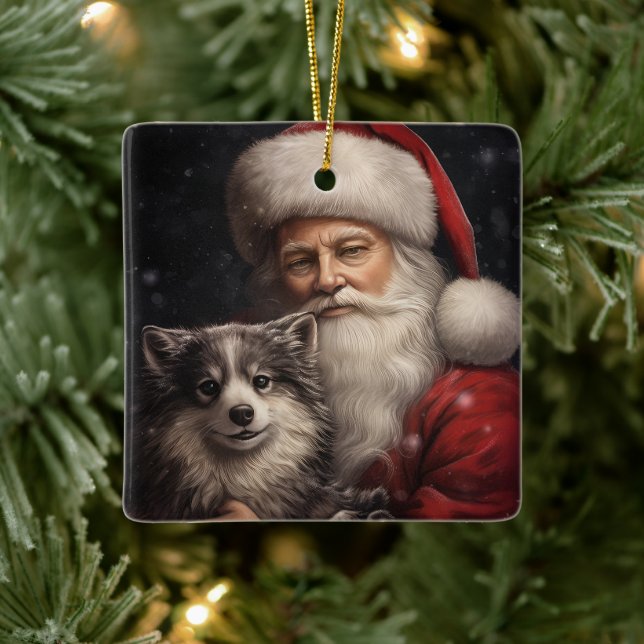 Alaskan Malamute med Tomte Jul Julgransprydnad Keramik (Träd)