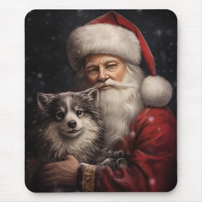 Alaskan Malamute med tomte jul Musmatta (Framsidan)