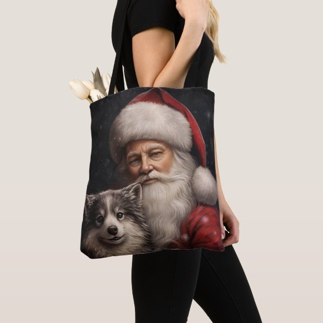 Alaskan Malamute med Tomte jul Tygkasse (Närbild)
