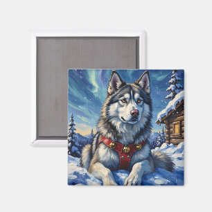 Alaskan Malamute Nordpolen Vinter Jul Magnet
