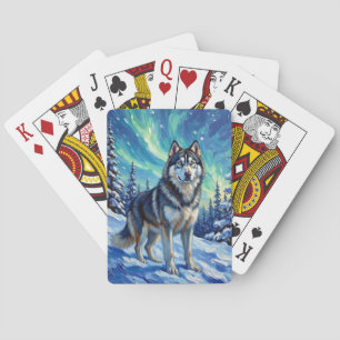 Alaskan Malamute Norrsken Vinter Casinokort