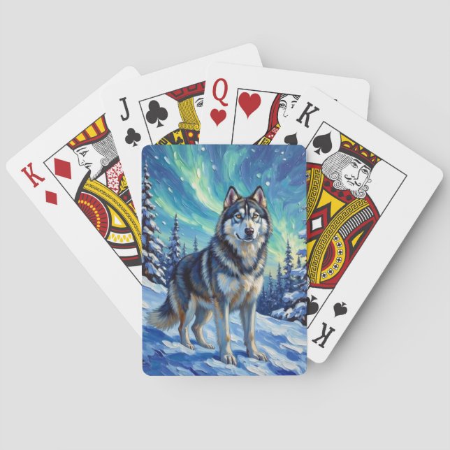 Alaskan Malamute Norrsken Vinter Casinokort (Baksidan)