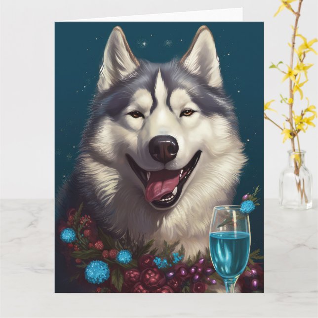 Alaskan Malamute Nyårskort Kort (Gul blomma)